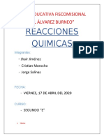 Reacciones Quimicas: Unidad Educativa Fiscomisional "Daniel Álvarez Burneo"