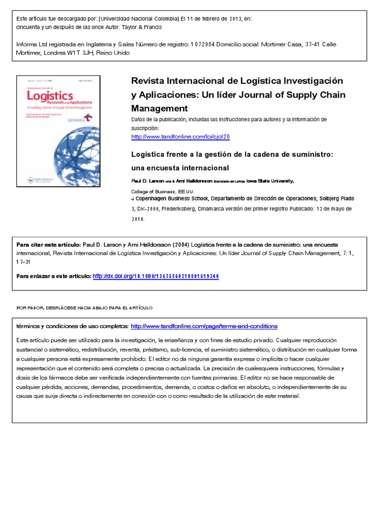 Logistica Vs Cadena de Suministro | PDF | Logística | Marketing