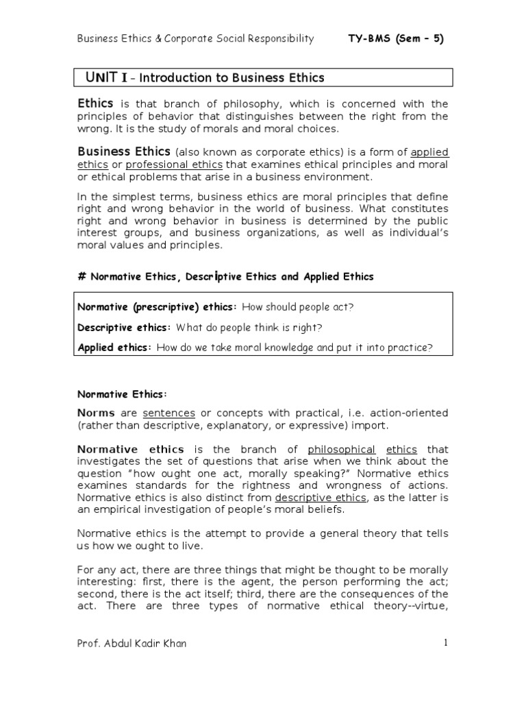 Business Ethics TYBMS 1 | PDF | Morality | Altruism