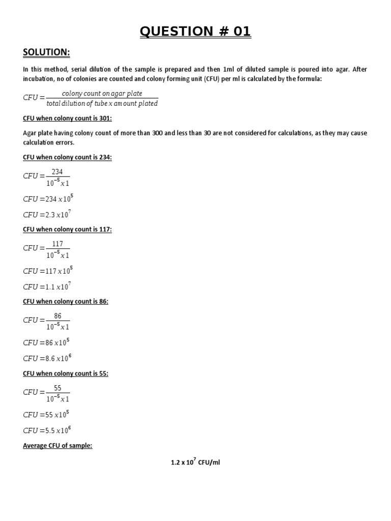 Microbiology CFU Calculation Guide | PDF