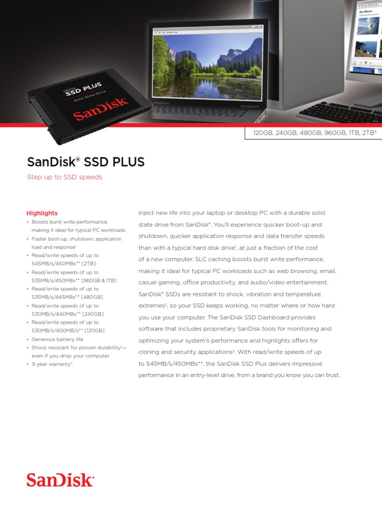 Sandisk® SSD Plus: Step Up To SSD Speeds | PDF | Solid State Drive ...