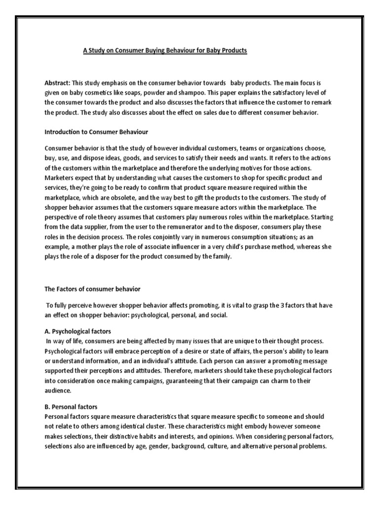 A Study On Consumer Buying Behaviour For Baby Products Pdf Consumer