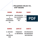 Roster Pelajaran Kelas Vii SMP Negeri: Senin Selasa Rabu