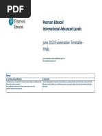 Pearson Edexcel International Advanced Levels: June 2020 Examination Timetable - Final