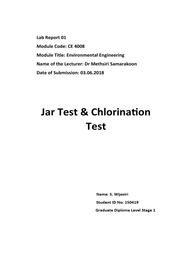 Jar Test & Chlorination Lab Report | PDF