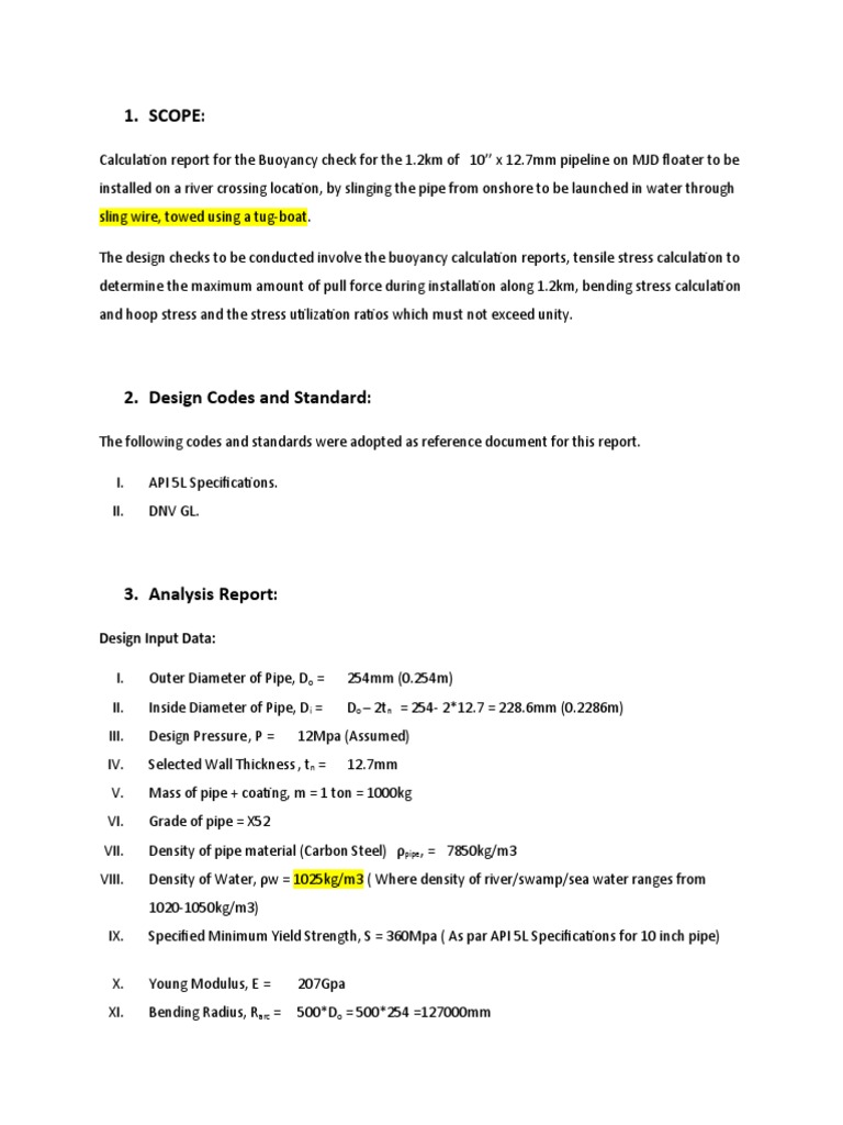 Buoyancy Calculation Report For 10INCH Pipeline PDF Stress