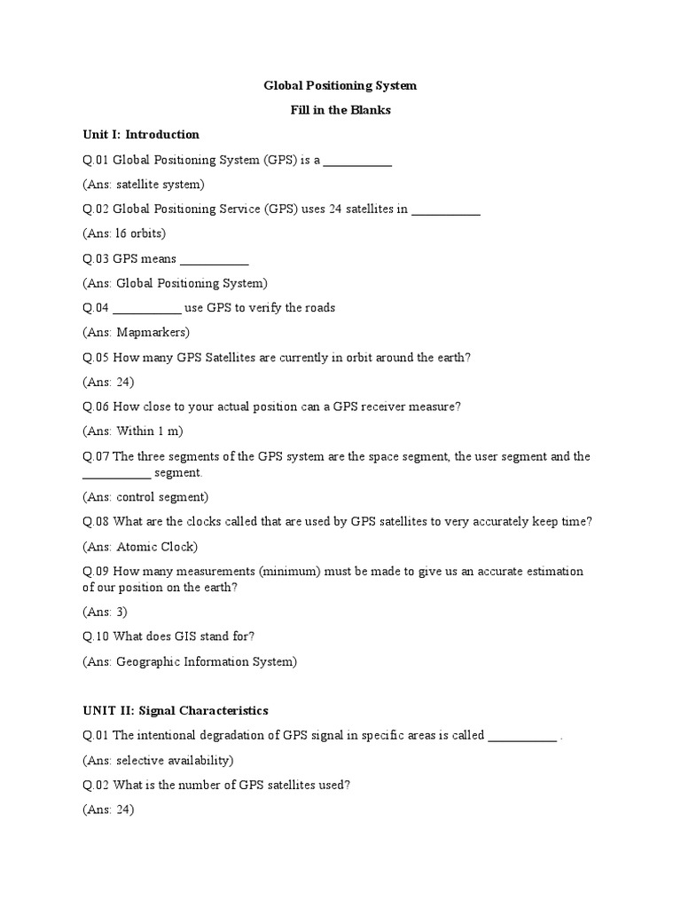 GPS Basics: Fill-in-the-Blank Quiz | PDF | Global Positioning System ...