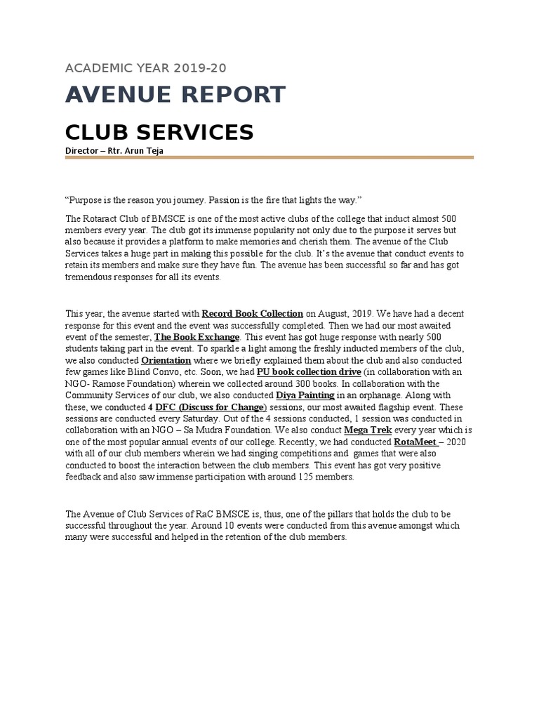 BMSCE Rotaract Club Services Report 2019-20 | PDF