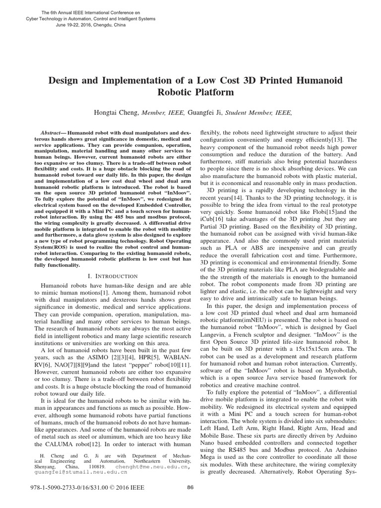 Design and Implementation of A Low Cost 3D Printed Humanoid Robotic ...