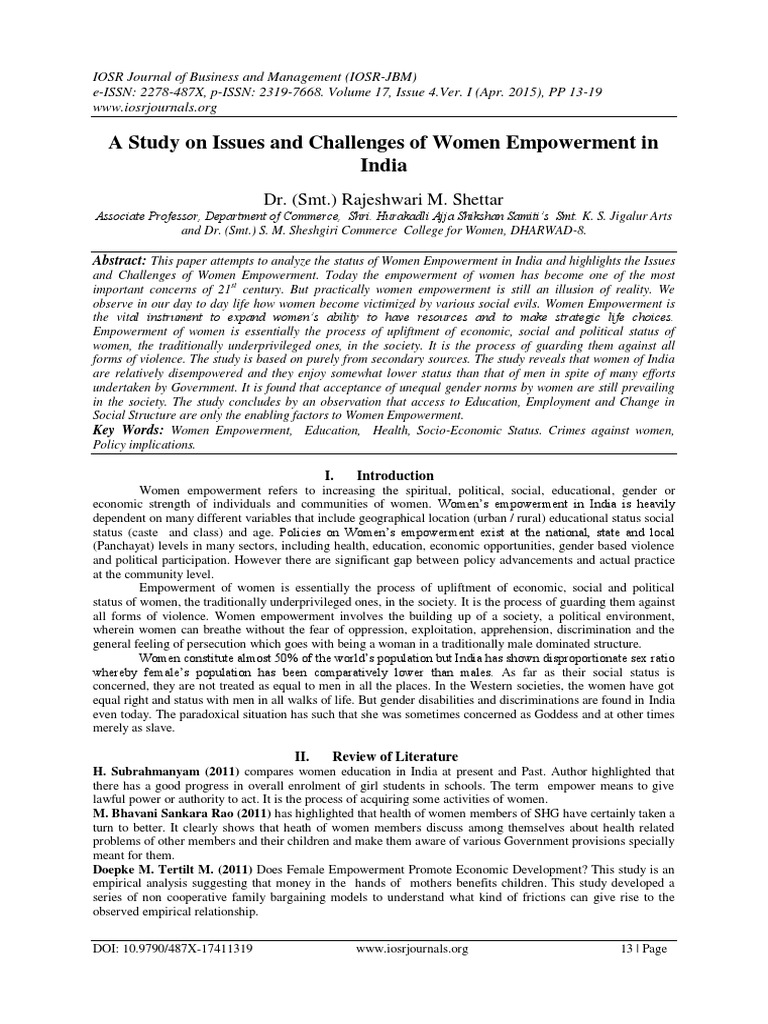 A Study On Issues and Challenges of Women Empowerment in India | PDF ...