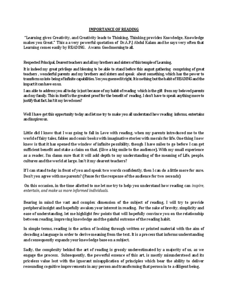 Importance of Reading PDF | PDF | Mind | Thought