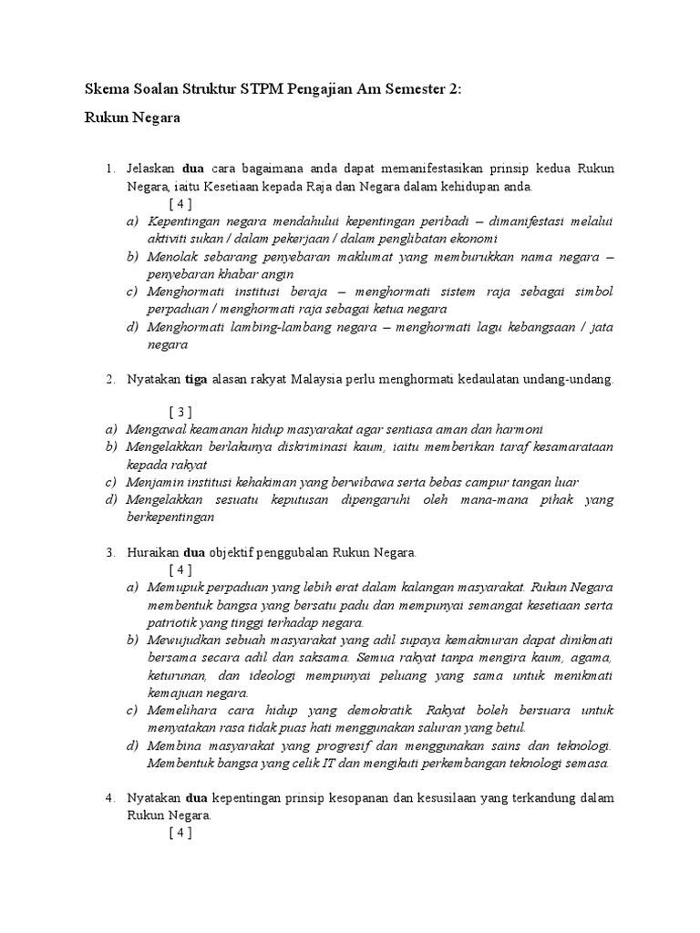 Skema Soalan Struktur Stpm Rukun Negara Pdf