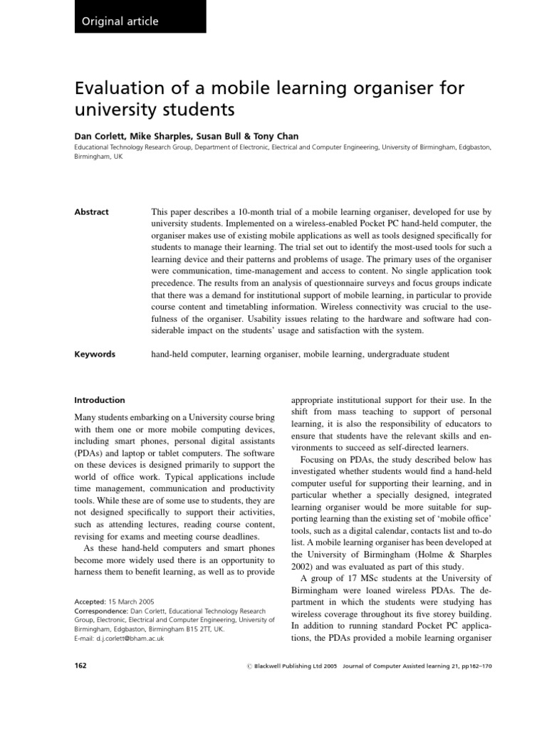 Evaluation of A Mobile Learning Organiser For University Students | PDF ...