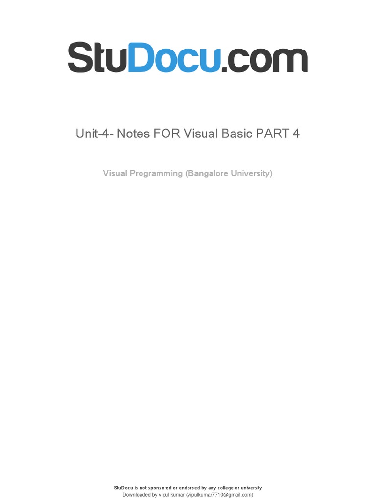Unit 4 Notes For Visual Basic Part 4 PDF | PDF | Microsoft Access ...