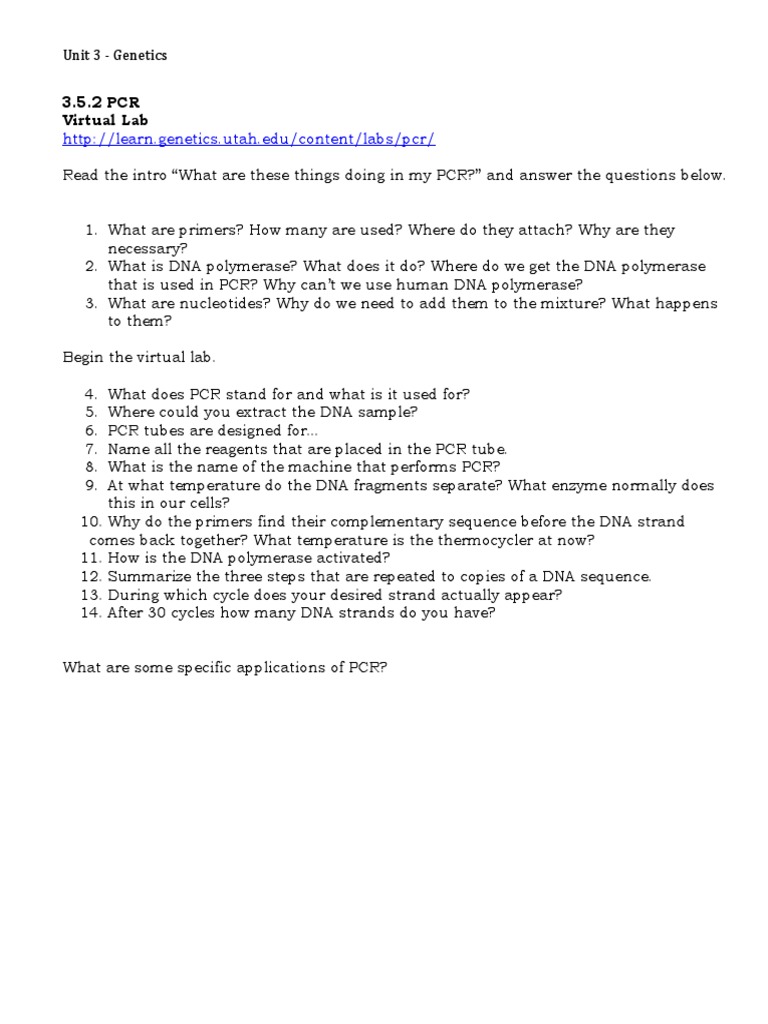 PCR Virtual Lab: Genetics Essentials | PDF | Science & Mathematics
