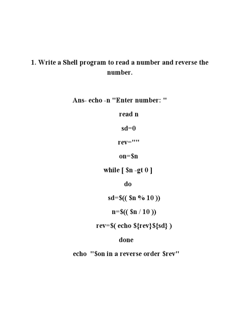 Write A Shell Program To Read A Number and Reverse The Number | PDF ...