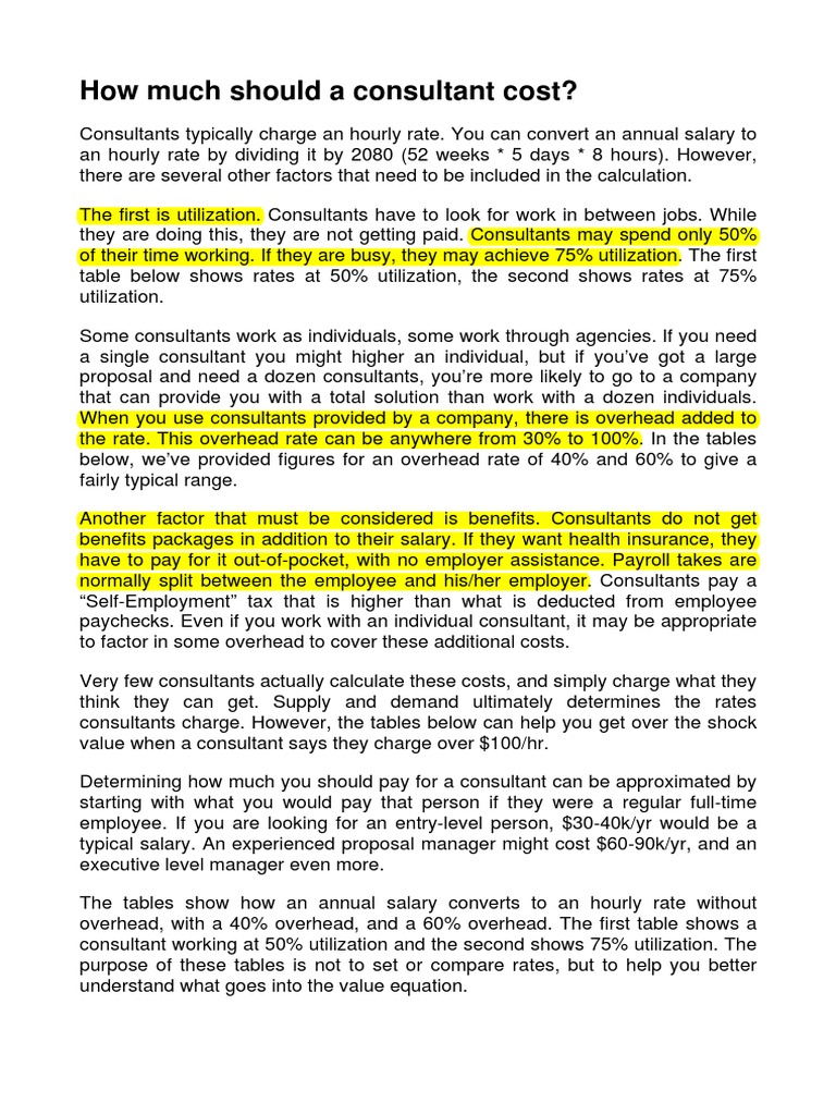 How Much Should A Consultant Cost PDF Economies Employment