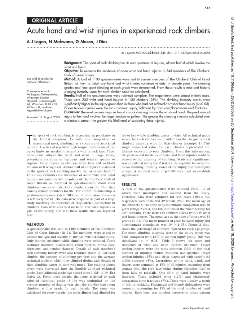 Acute Hand and Wrist Injuries in Experienced Rock Climbers Original
