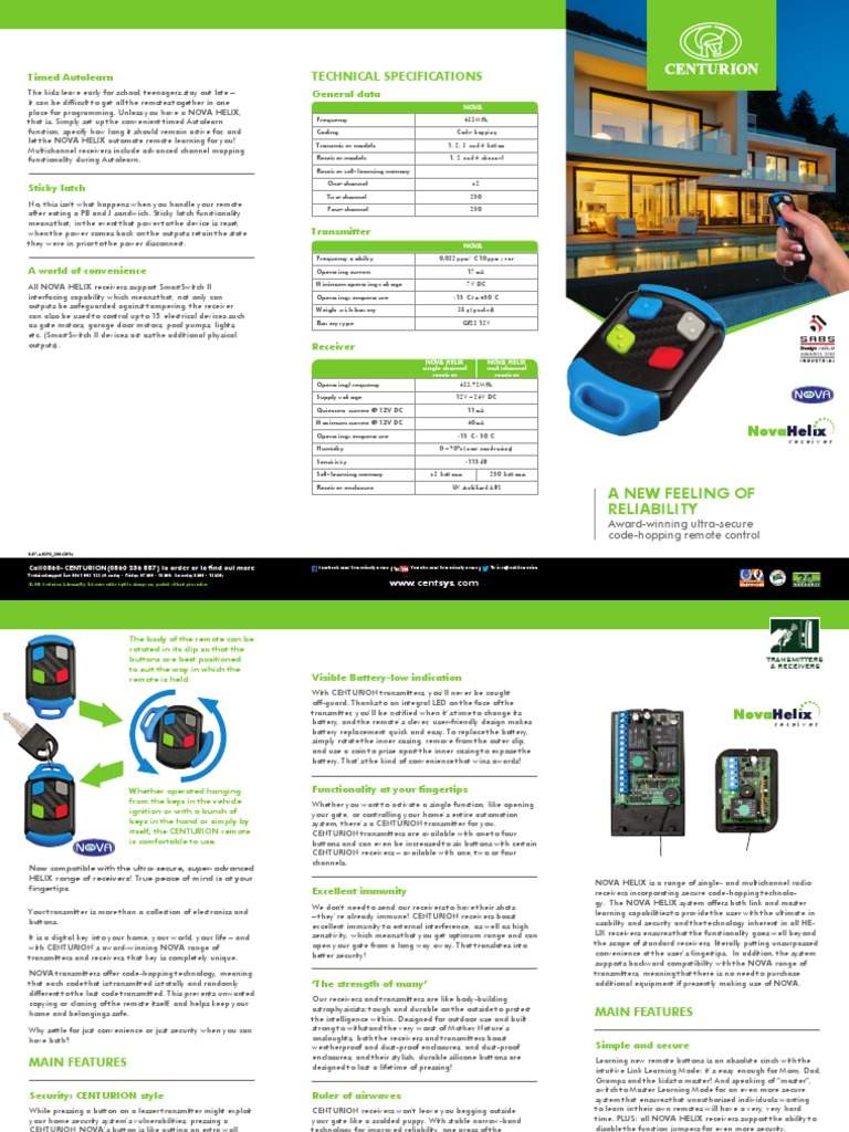 Nova Nova Helix Centurion Systems 2017 | PDF | Electronics | Electrical ...