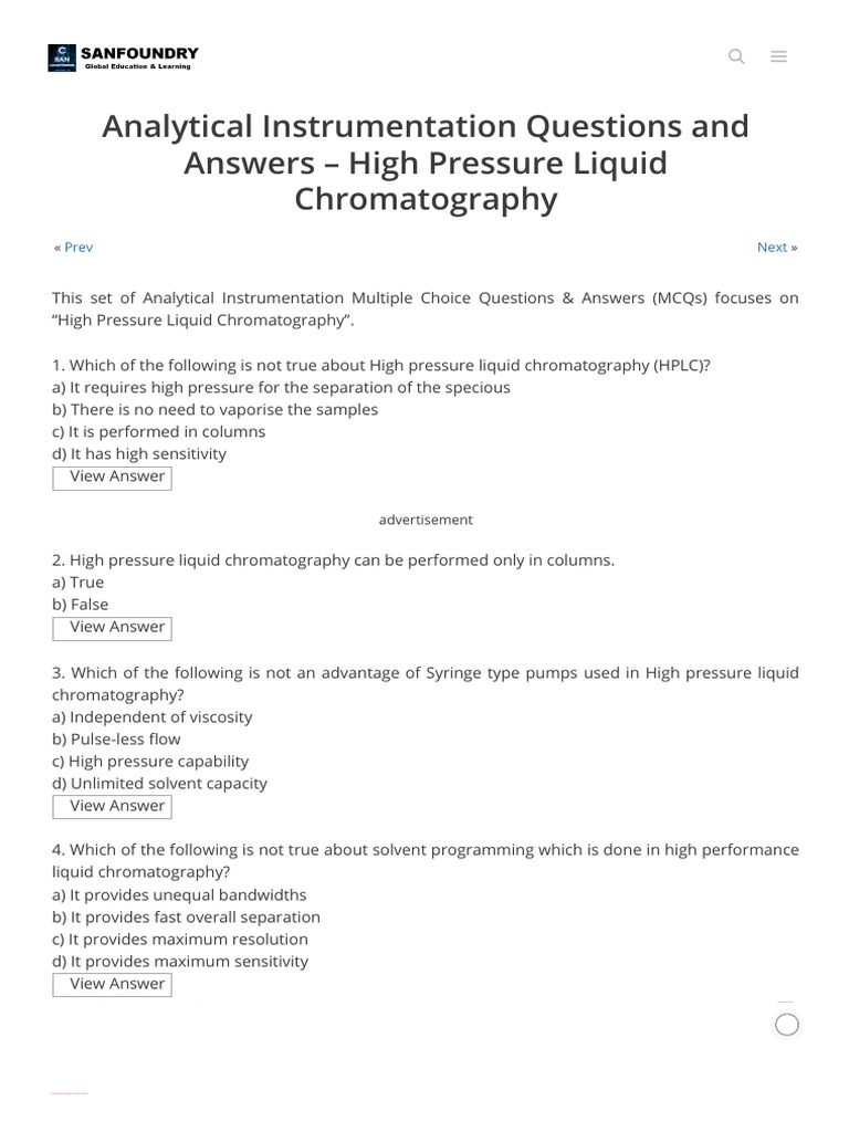 High Pressure Liquid Chromatography - Analytical Instrumentation ...