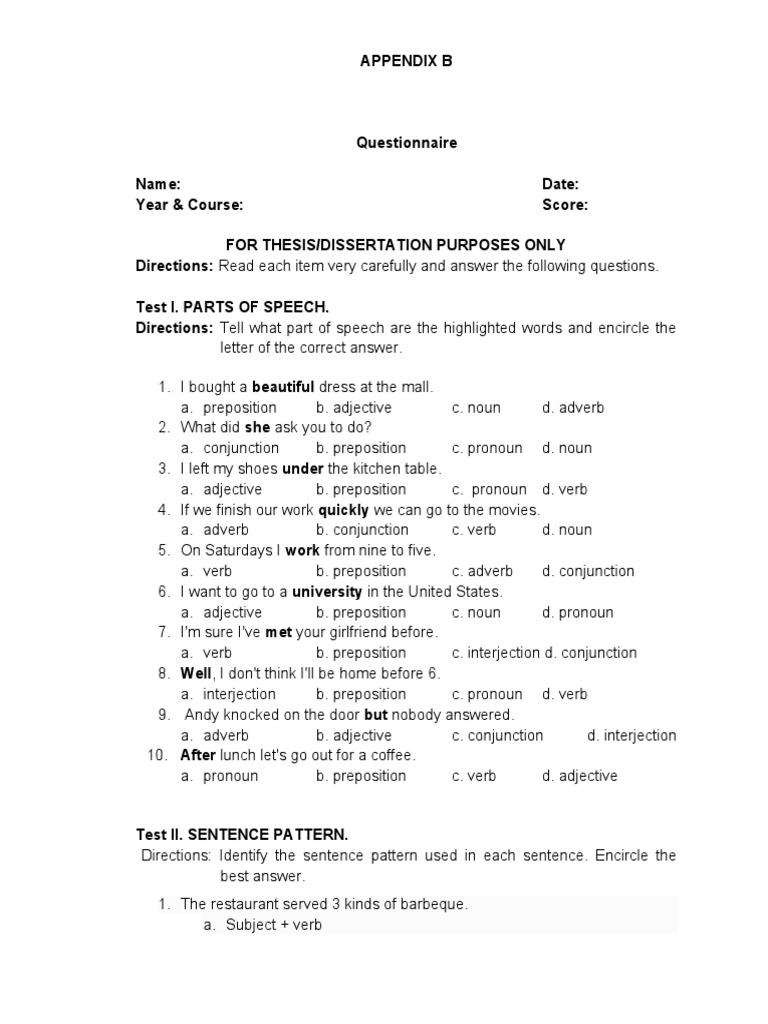 Parts of Speech and Sentence Patterns Quiz | PDF | Adverb | Part Of Speech