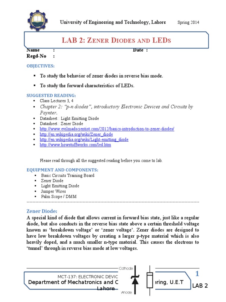 Lab 2: Z D LED: Ener Iodes AND S | PDF | P–N Junction | Light Emitting ...