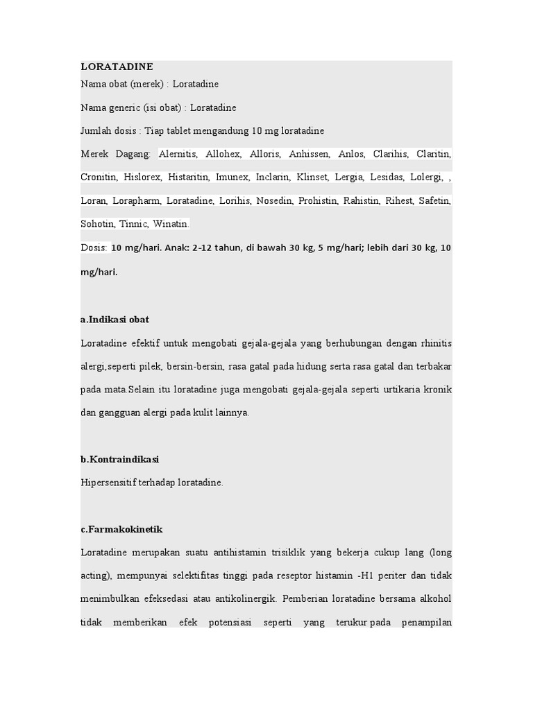 Panduan Obat Loratadine | PDF | Kesehatan Holistik