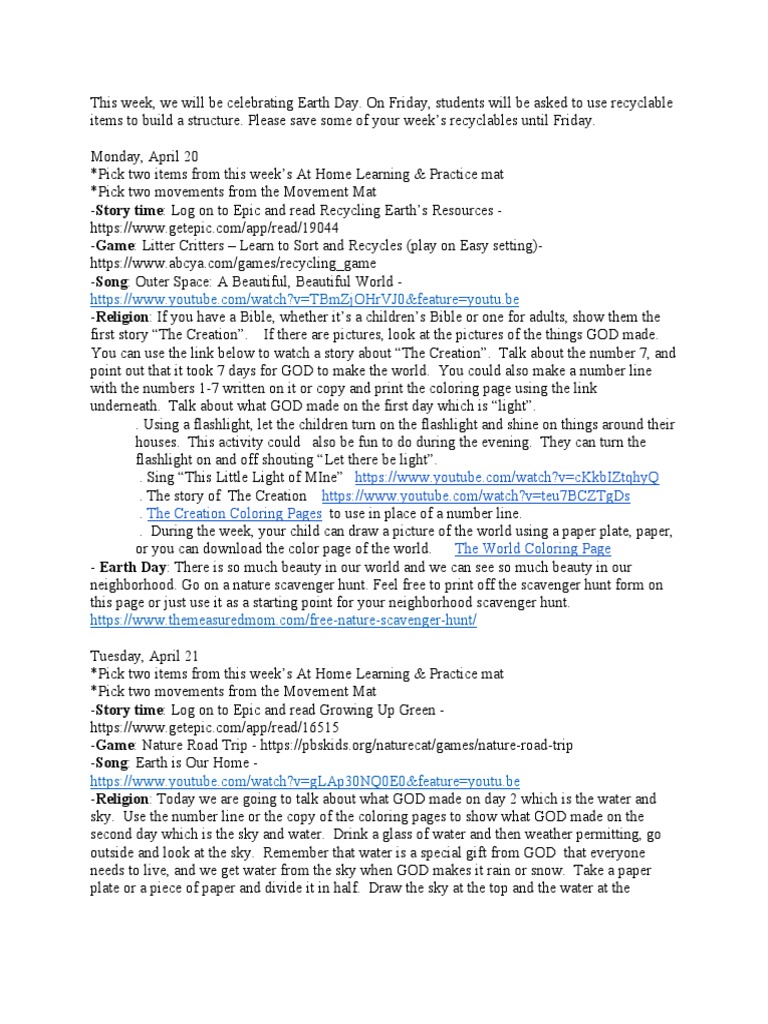 Earth Day Activities for Kids | PDF | Sky | Trees