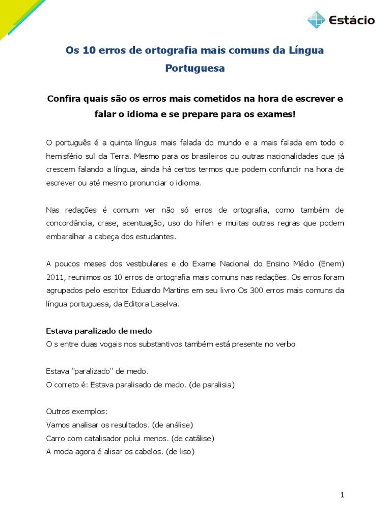 Erros Ortográficos Comuns no Português | PDF