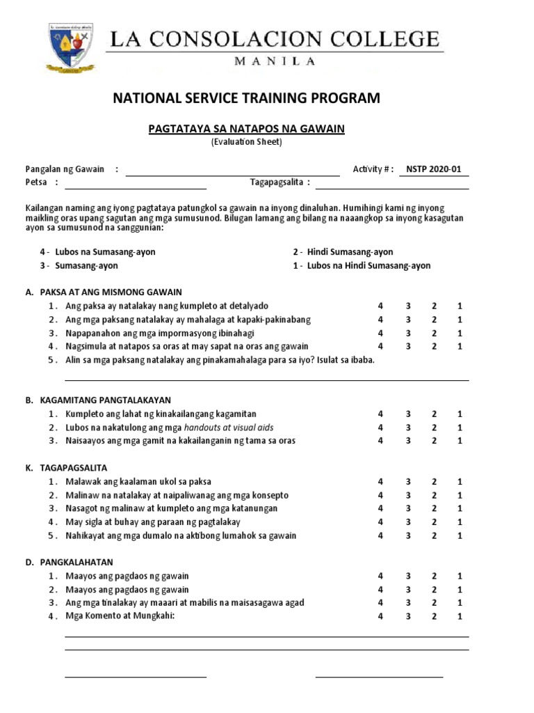 NSTP Activity Evaluation Form | PDF