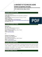 QSV 514 - Quantity Surveying Practice (Consultancy) : Course Particulars