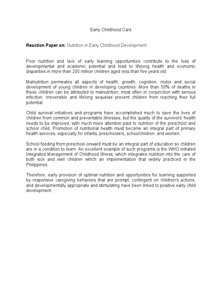 Nutrition's Impact on Early Childhood Development | PDF