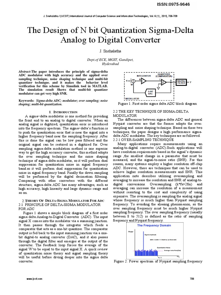 The Design of N Bit Quantization SigmaDelta Analog To Digital Converter PDF Analog To