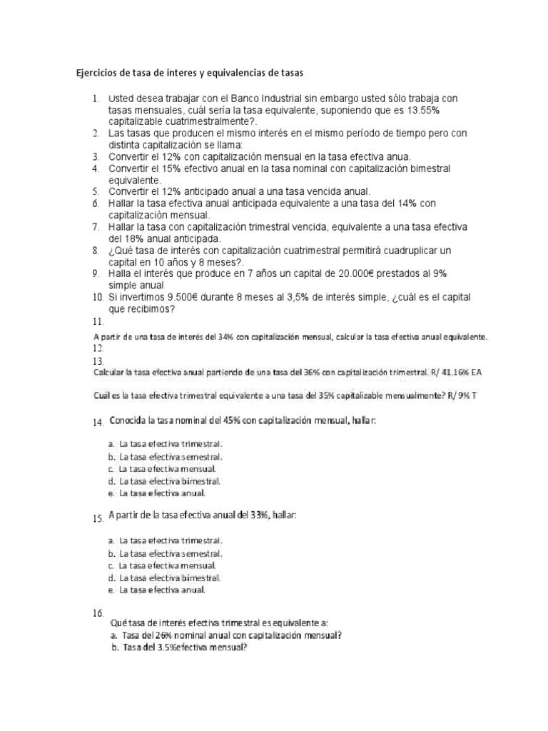 Ejercicios Resueltos de Tasas Equivalentes | PDF