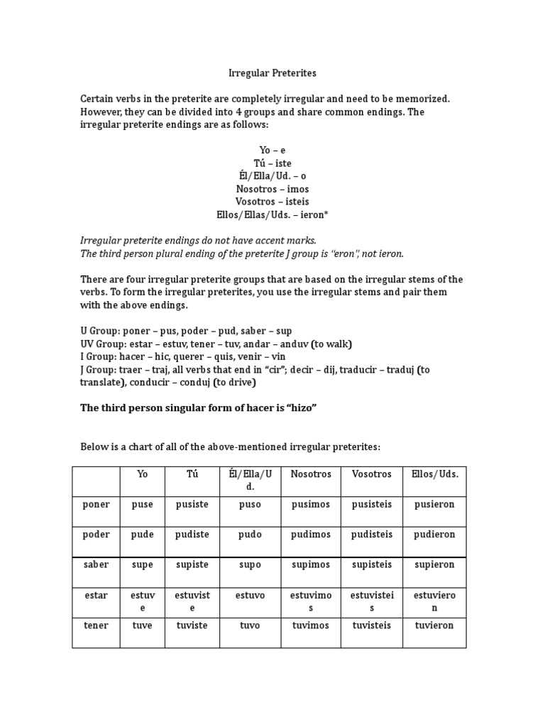 Pretérito Irregular | PDF | Grammar | Semantic Units
