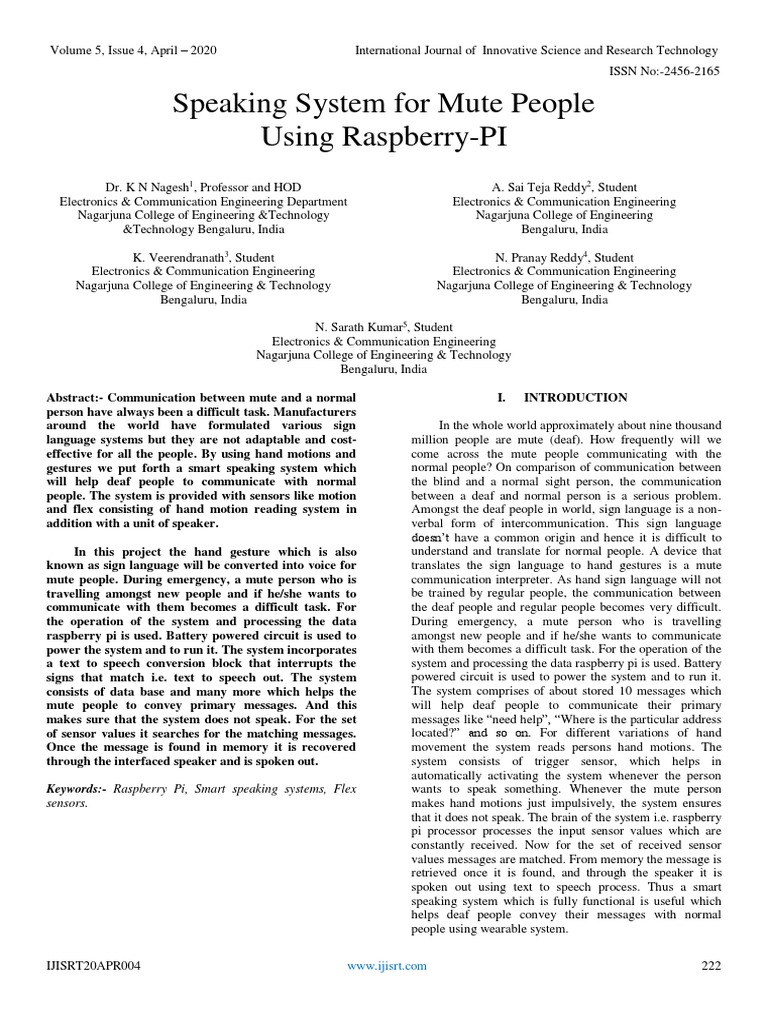 Speaking System For Mute People PDF