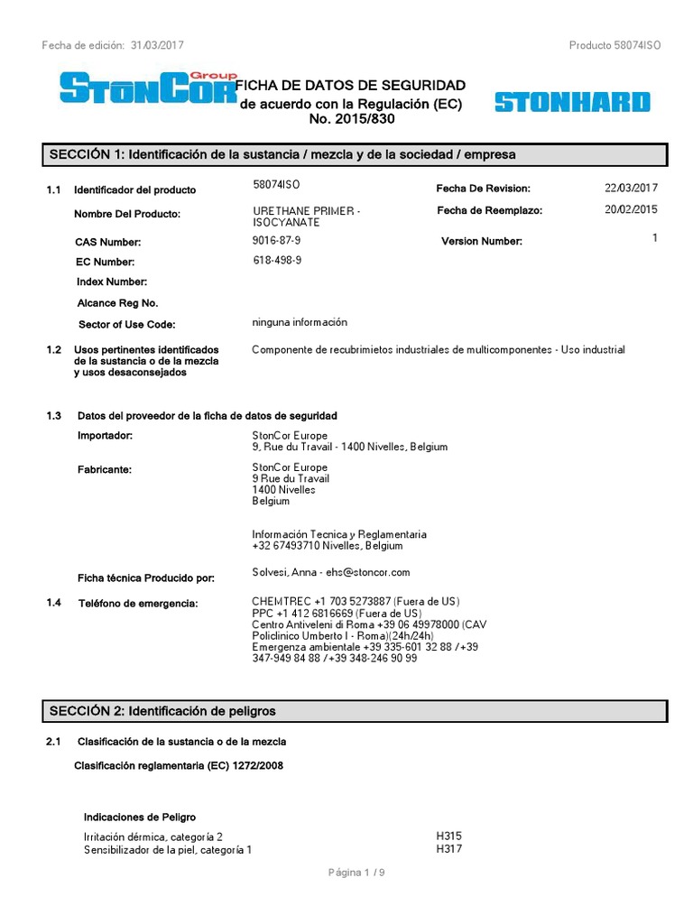 MSDS Urethane Primer Español PDF PDF Alergia Agua