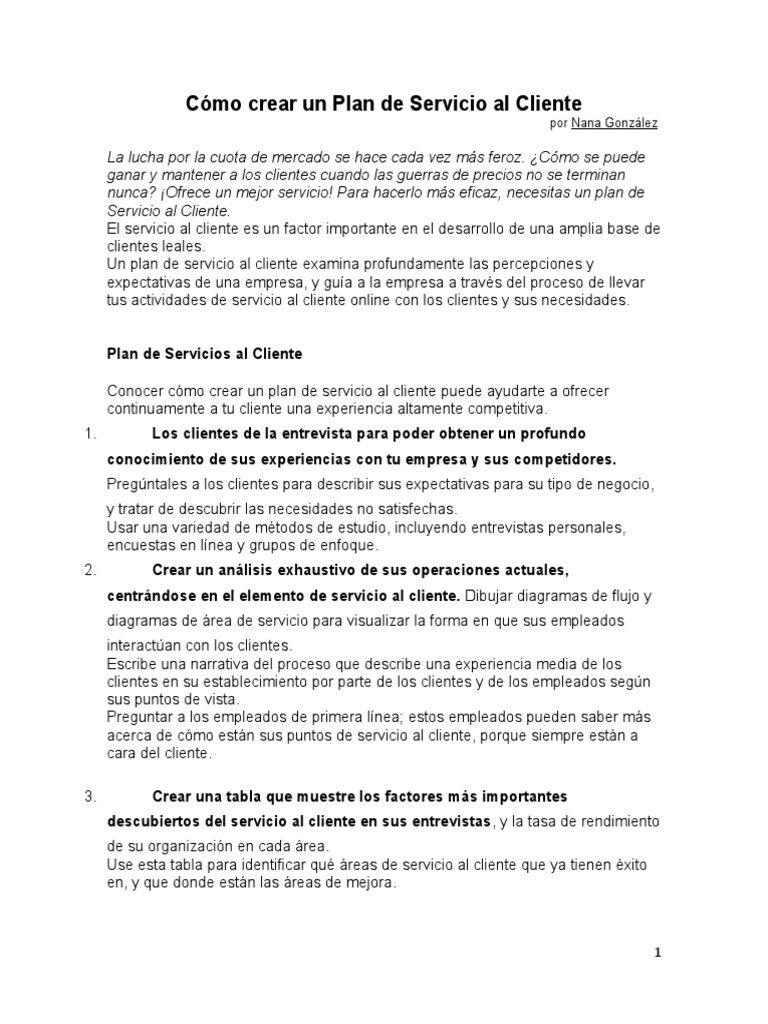 Cómo Crear Un Plan de Servicio Al Cliente Con Pregunta Respondida | PDF ...
