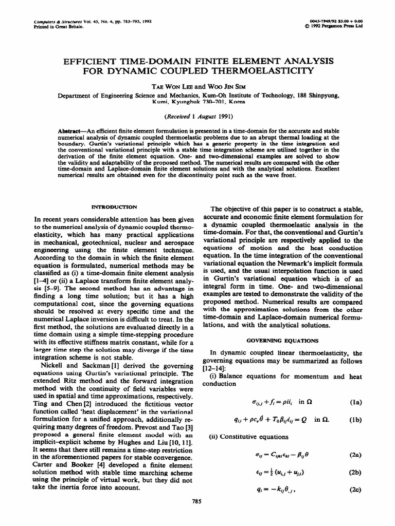 Time-Domain Finite Element Analysis of Thermoelasticity | PDF | Finite ...