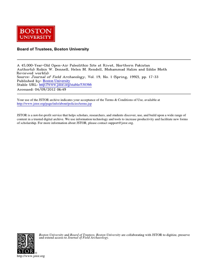 A 45,000-Year-Old Open-Air Paleolithic Site at Riwat, Northern Pakistan ...