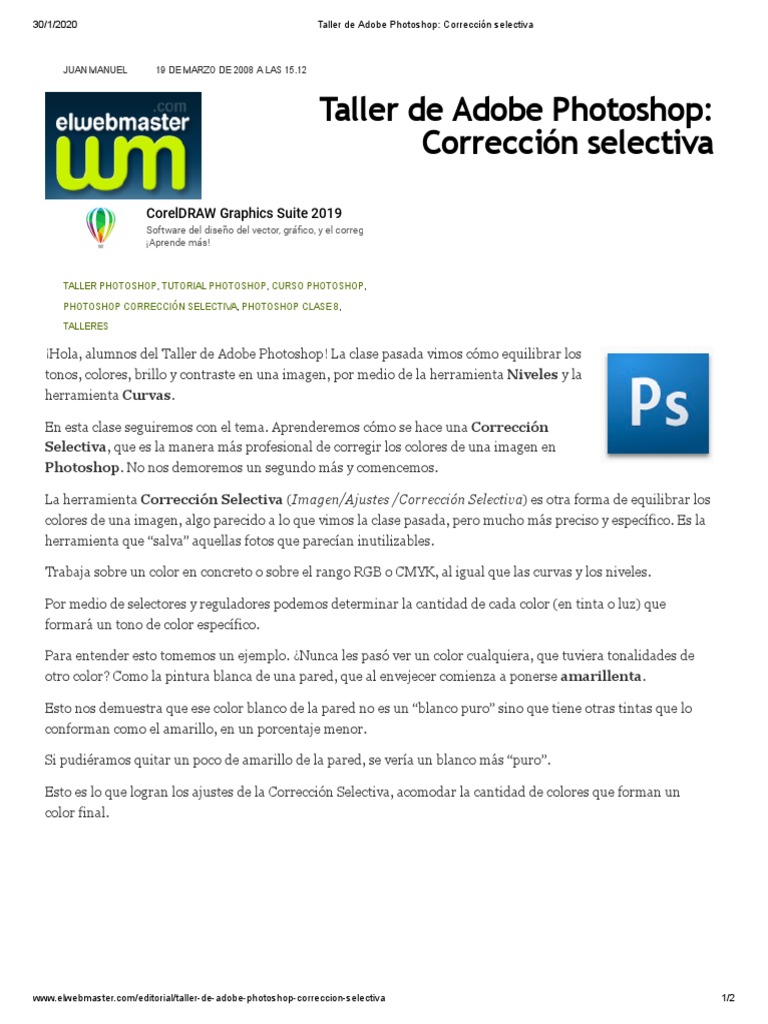 7taller De Adobe Photoshop Correccion Selectiva Pdf Color Imagen