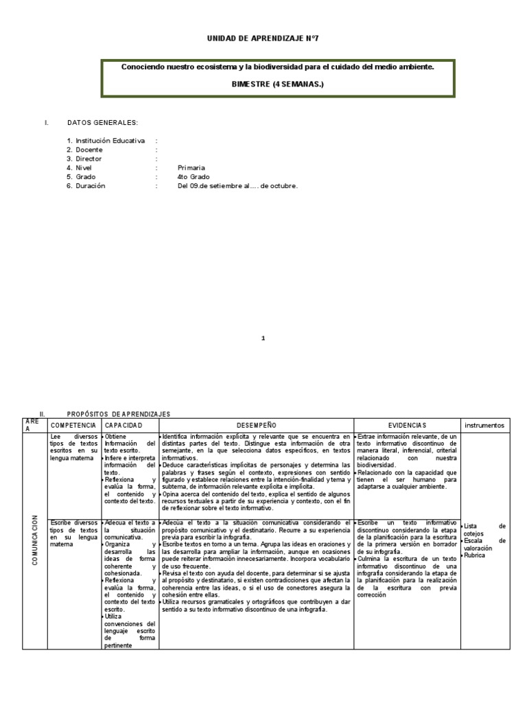 Unidad 4to Septiembre | PDF | Entorno natural | Aprendizaje