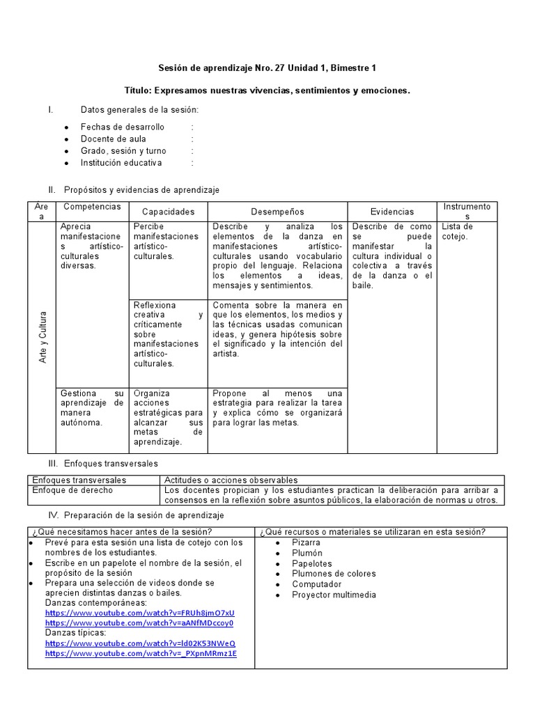 Sesiones de Arte y Cultura | PDF | Bailes | Aprendizaje