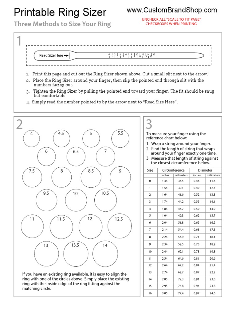 Actual Size Printable Ring Sizer | PDF | Teaching Mathematics | Nature