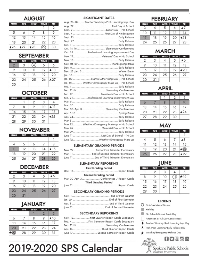 SPS 20192020 Calendar PDF Educational Organizations Academia