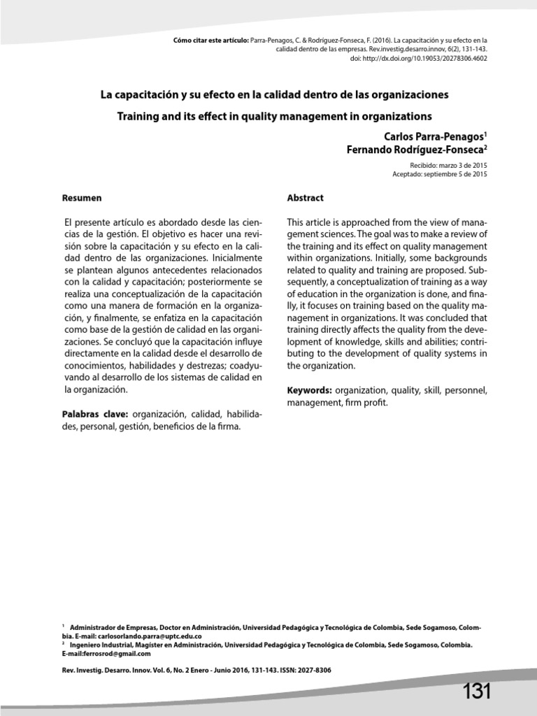 Efecto de la Capacitación en Calidad Organizacional | PDF | Science ...