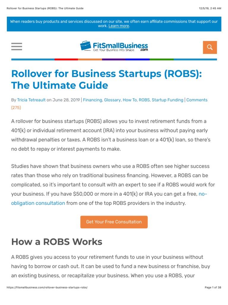 Rollover For Business Startups (ROBS) | PDF | 401(K) | Individual ...