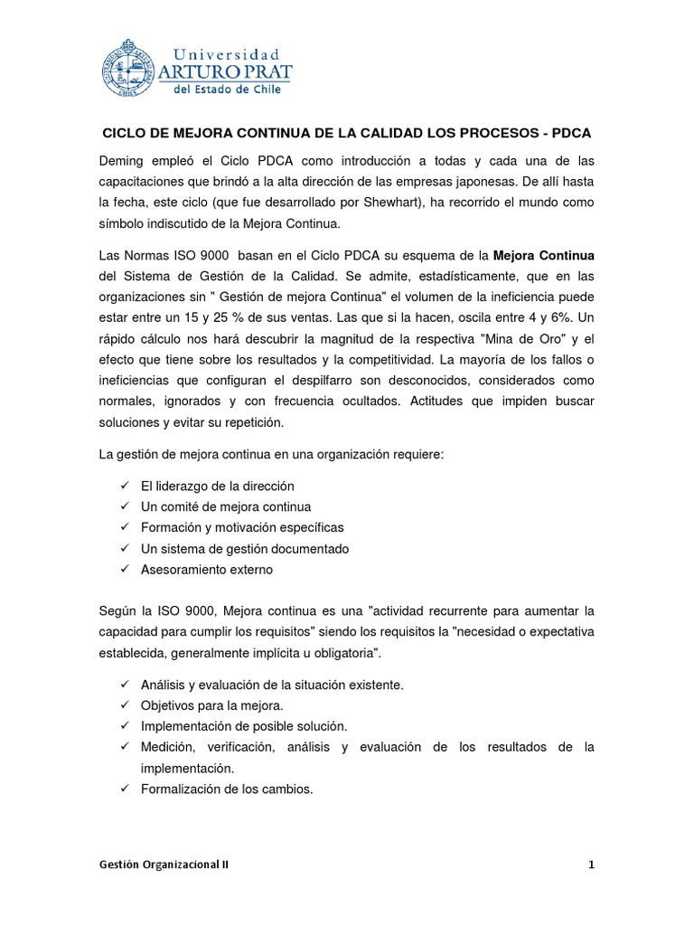 Ciclo PDCA en Mejora Continua de Calidad | PDF | Gestión de la calidad ...