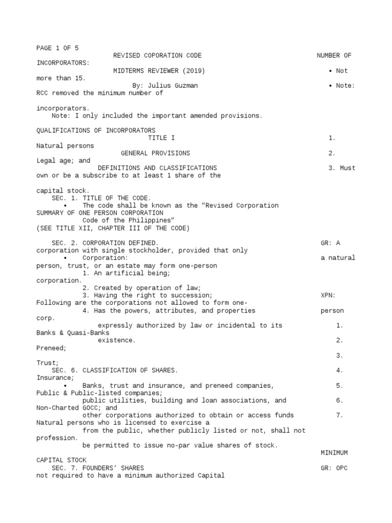 Revised corporation code reviewer san beda picture