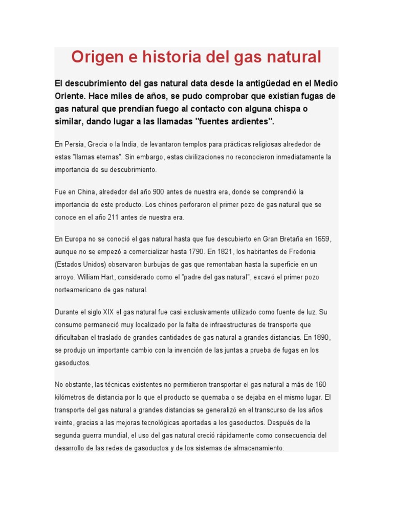 Historia y uso del gas natural | PDF | Gas de petróleo licuado ...